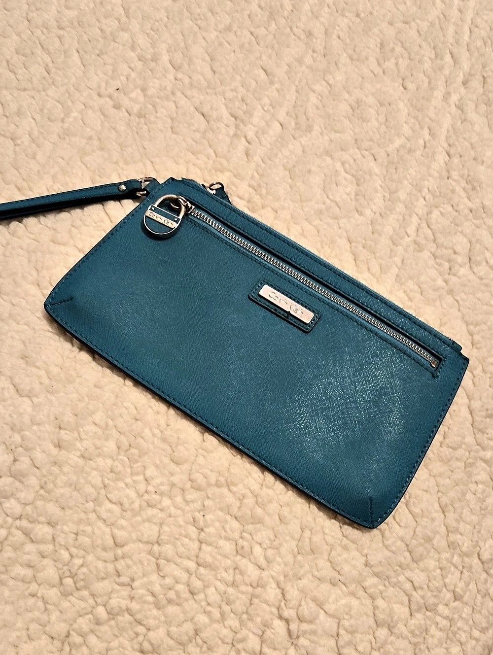 Calvin Klein Key Item Saffiano Wristlet Blue Clutch